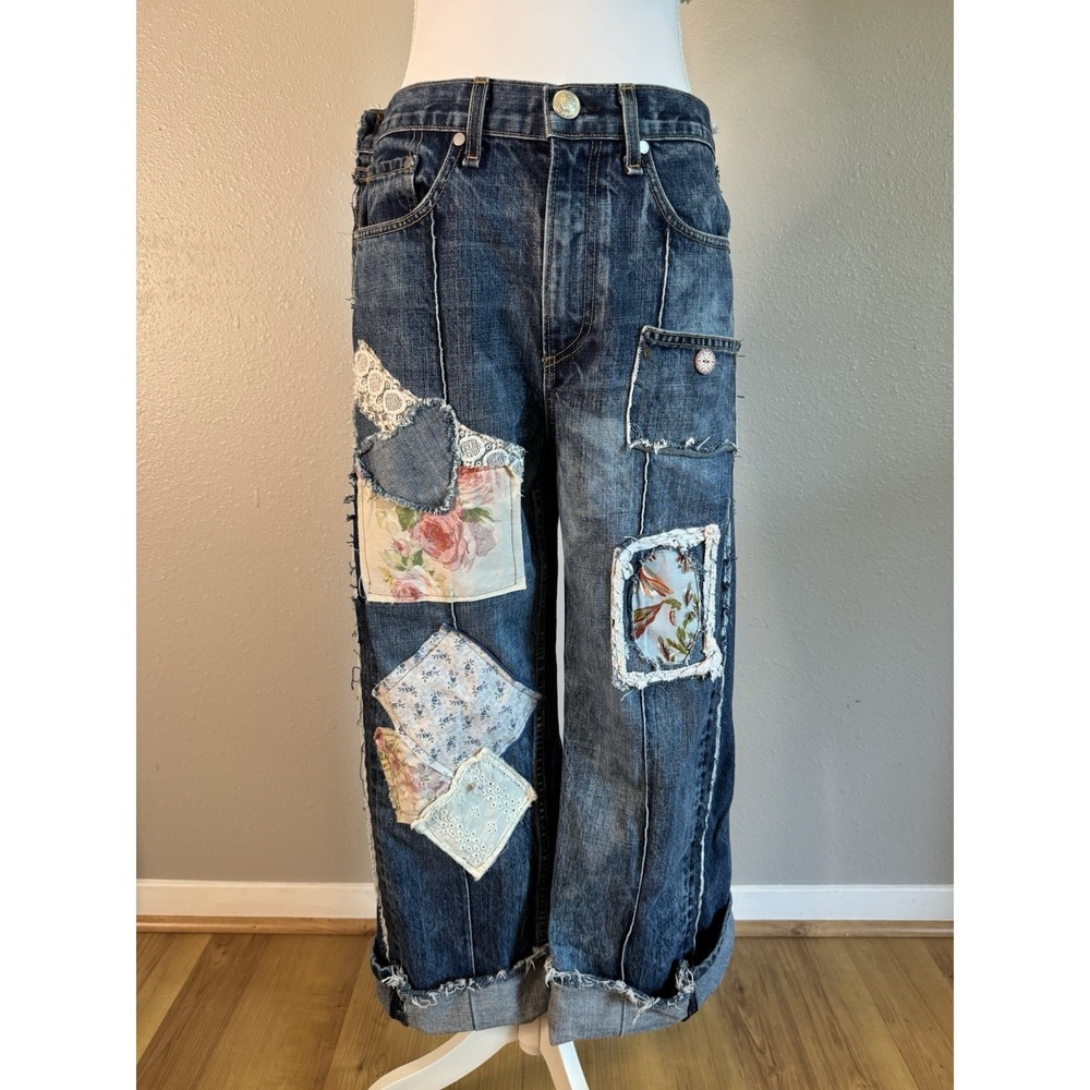 OOAK Reworked rag‎ & bone Artisan Patchwork Jeans 28x27 Boho Whimsigoth Floral